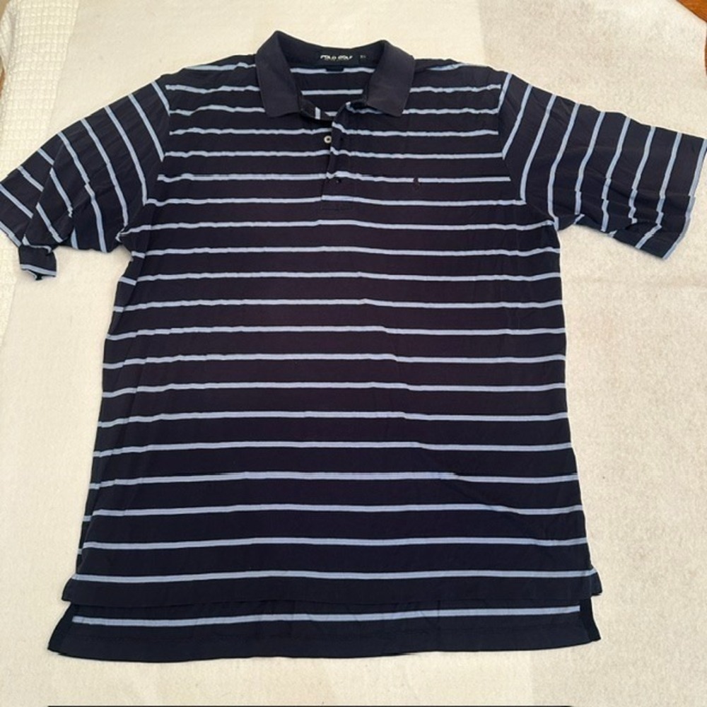 Polo Golf Ralph Lauren Striped Polo Shirt Mens Navy Blue XL Fine Cotton Pony